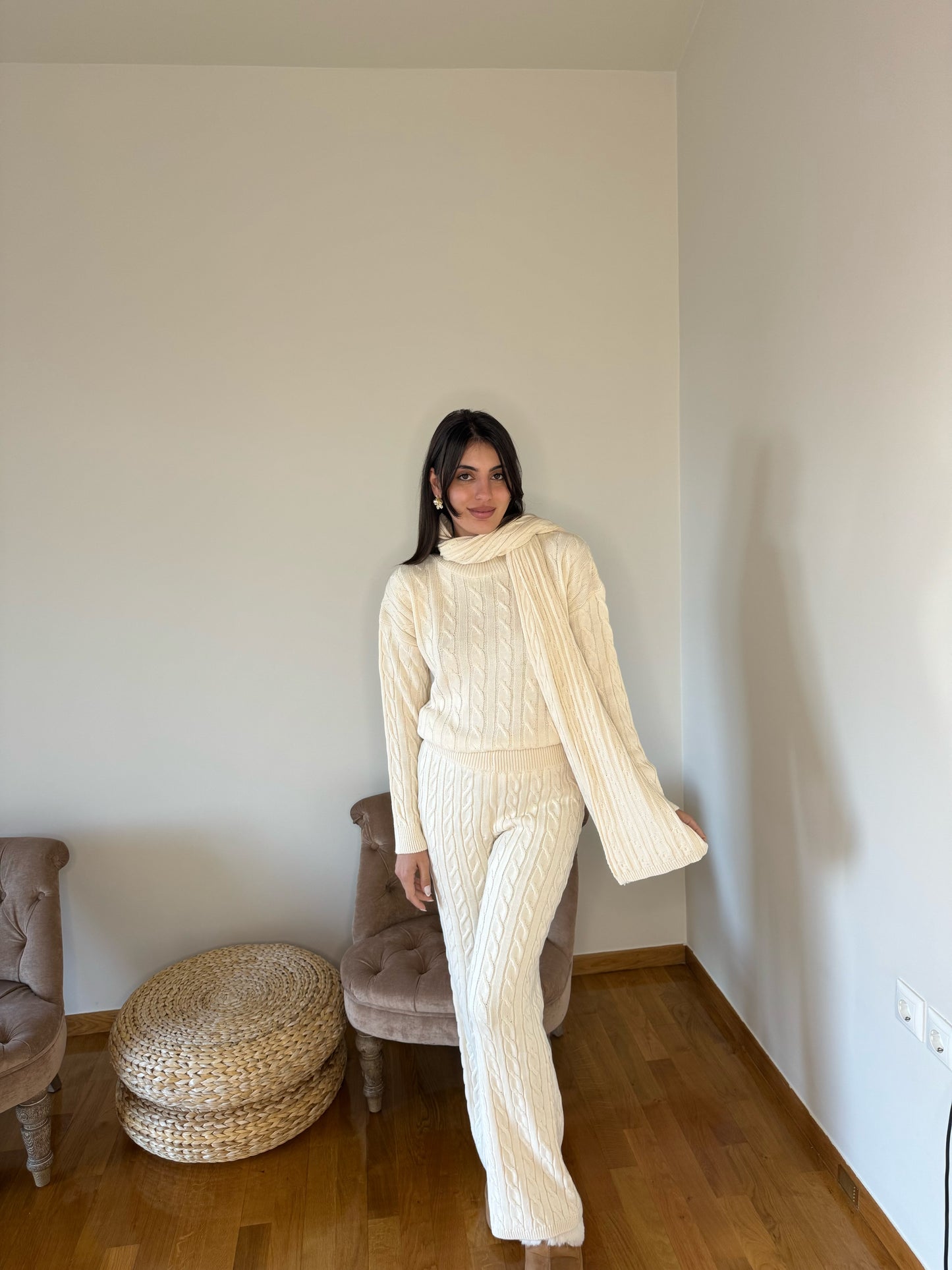 Σετ Πλεκτό Μπλούζα-Παντελόνι-Κασκόλ