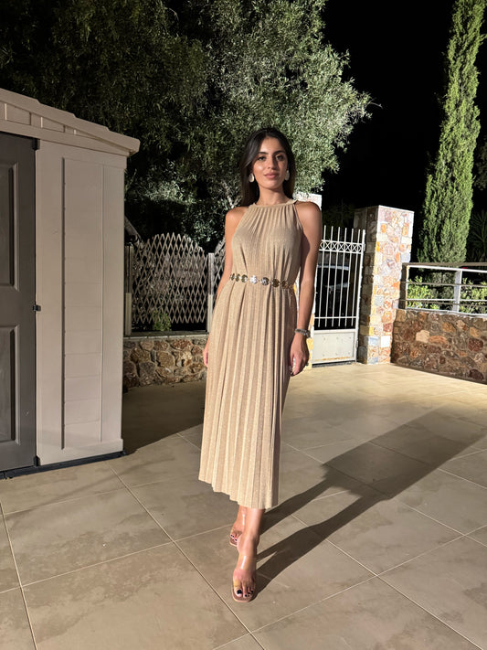 Aurora Satin Pleated Dress