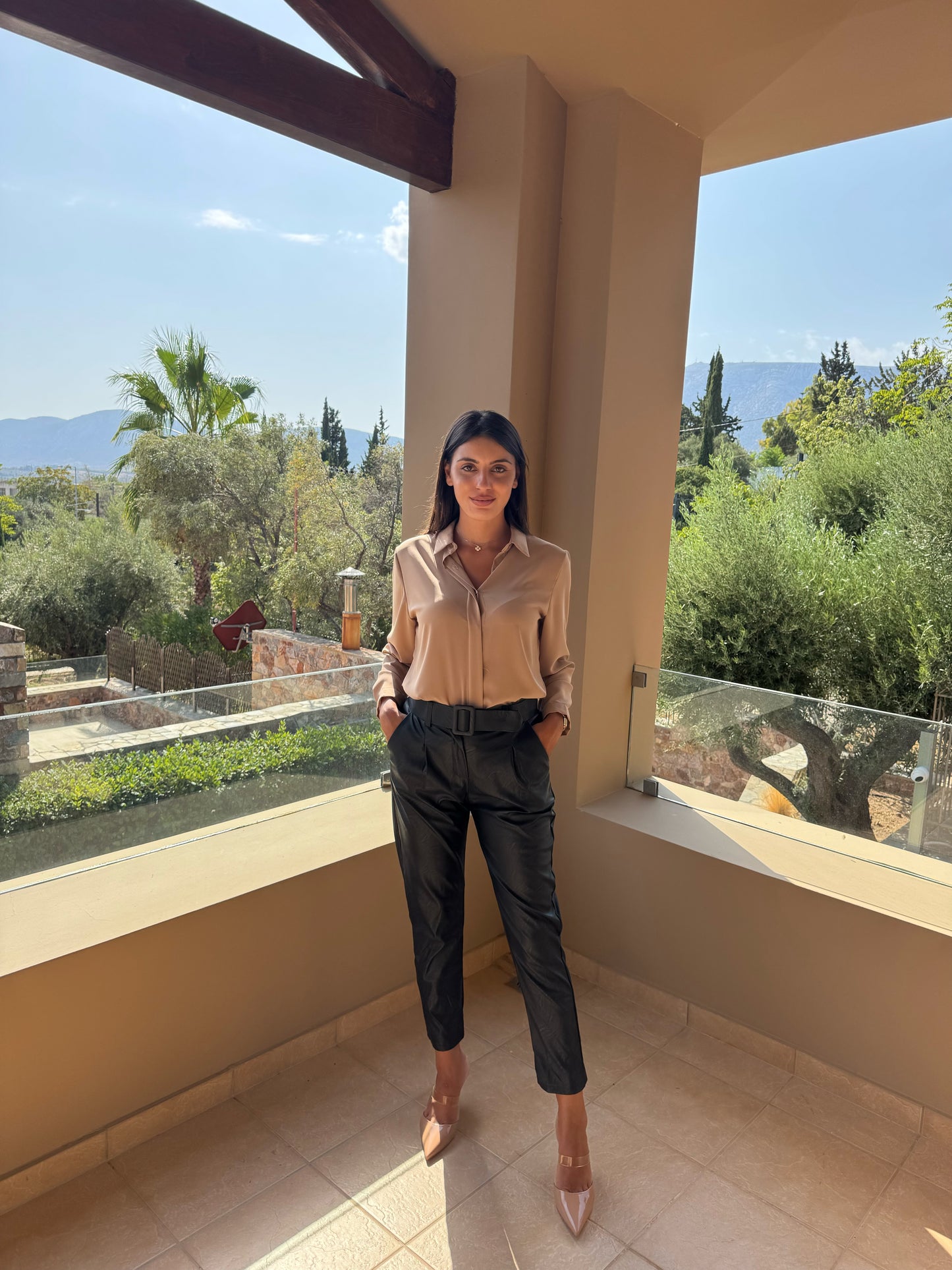 Παντελόνι Δερματίνη με Ζώνη – “Leather Touch Pants”