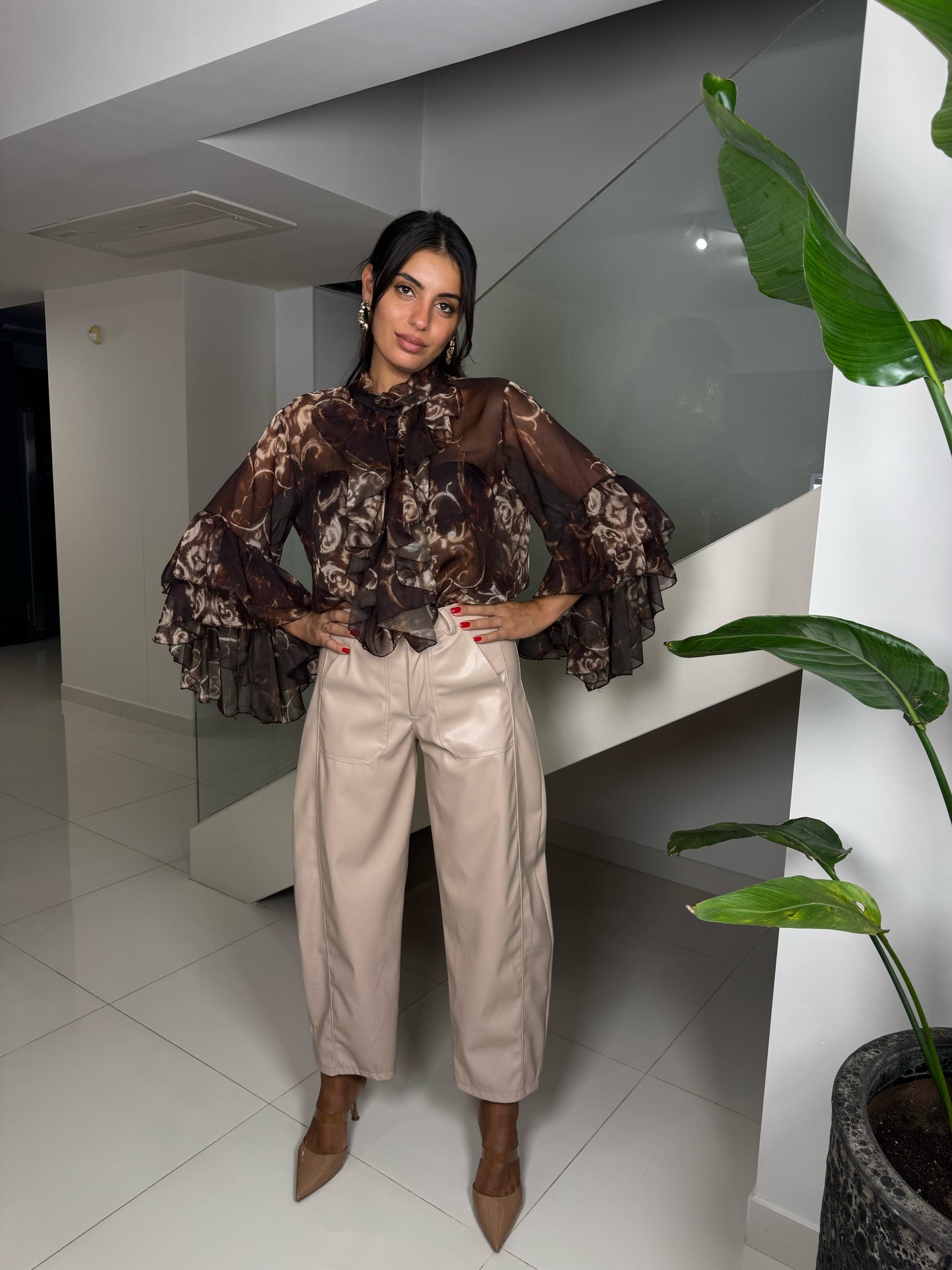 Παντελόνι Beige Luxe Leather