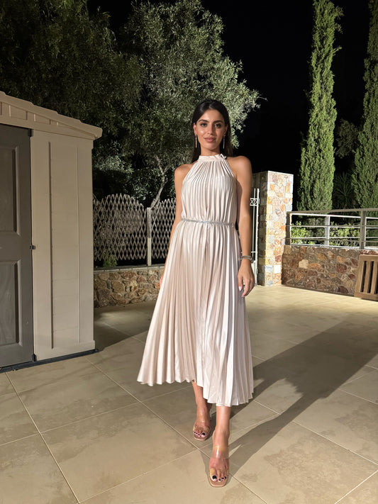 Aurora Satin Pleated Dress