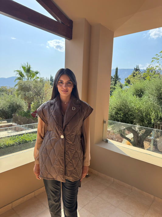 Γιλέκο Καπιτονέ με Ζώνη – “Quilted Elegance Vest’’