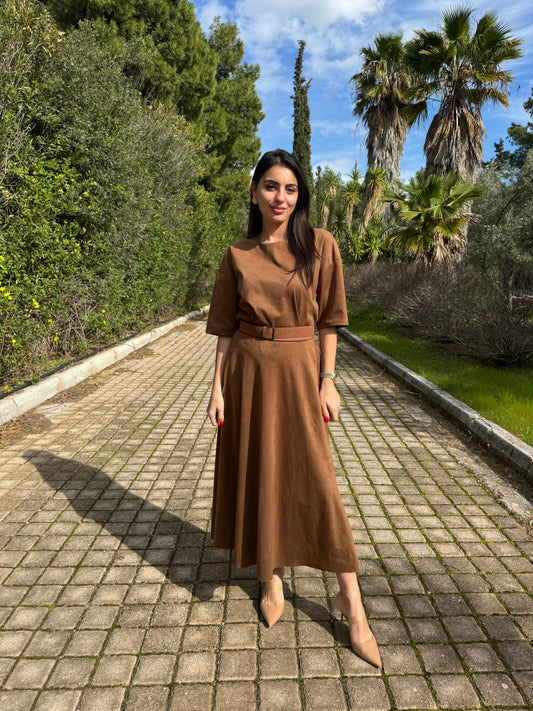 Σετ μπλούζα & φούστα – καφέ